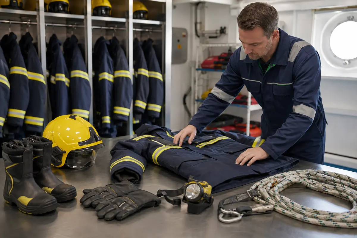 Marine firefighter outfit and protective-equipment inspection