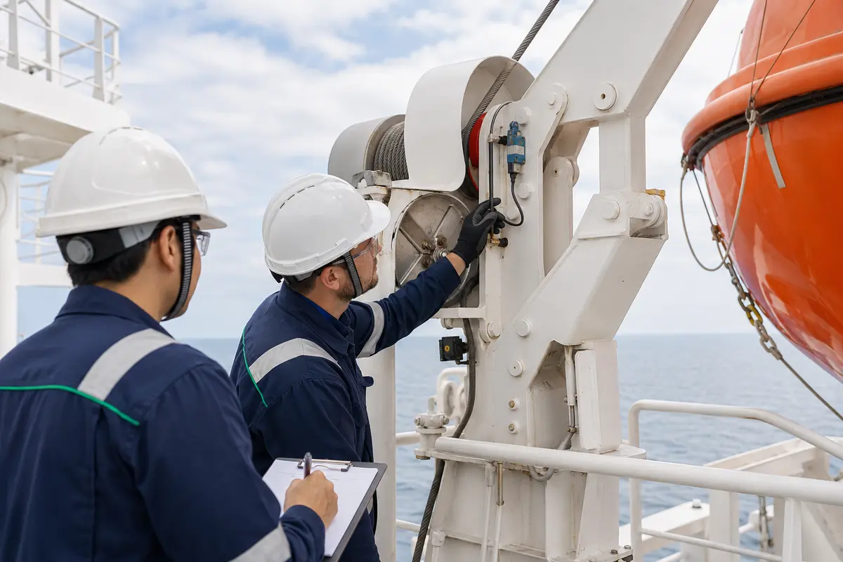 Lifeboat davit winch and wire-rope inspection