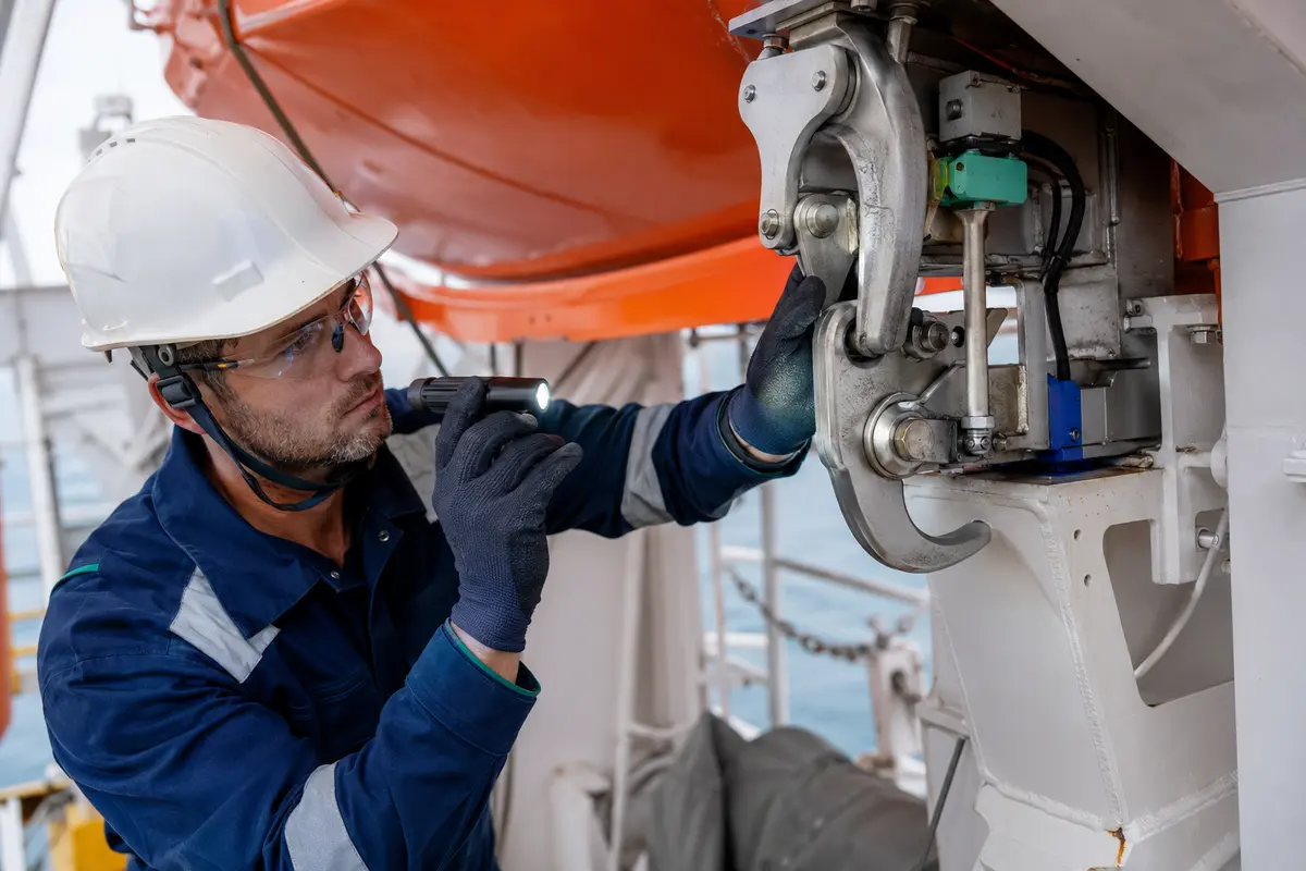 Lifeboat release-gear and hook inspection