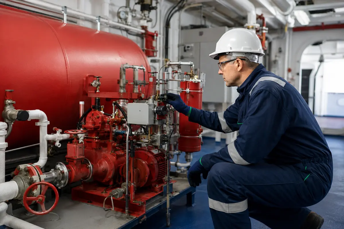 Marine fixed-foam fire-suppression system inspection