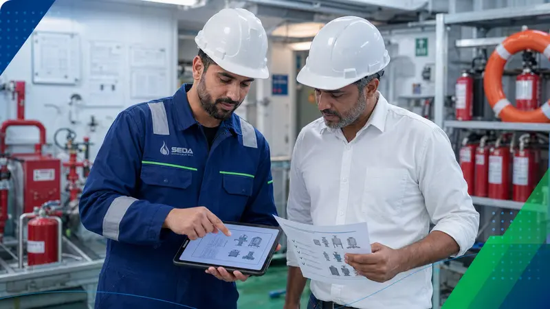 SEDA marine safety specialist clarifying equipment specifications with a client