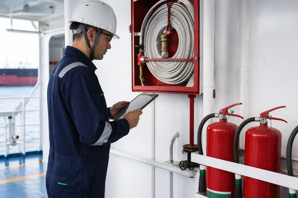 Vessel firefighting-equipment inventory and service reporting